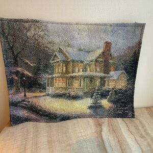 Thomas Kinkade Christmas Light Up Cottage Tapestry